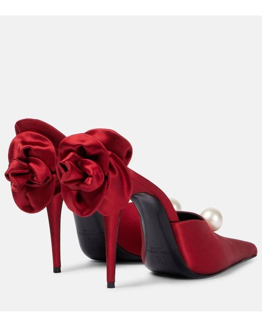 Magda Butrym Red Mules Aus Satin Mit Zierperlen