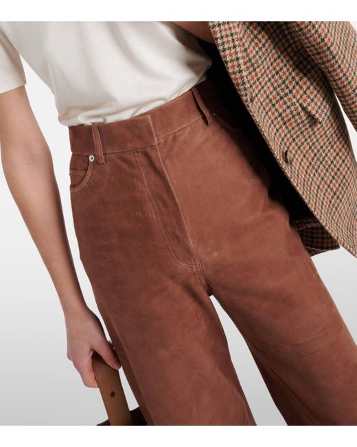 Pantalon ample a taille haute en daim Loewe en coloris Brown