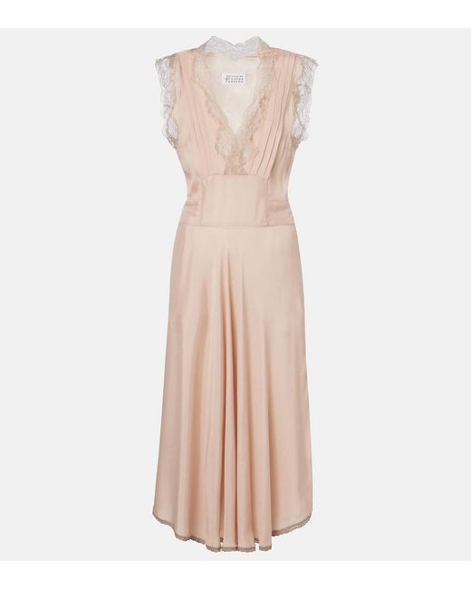 Maison Margiela Pink Belted Lace-Trimmed Midi Dress