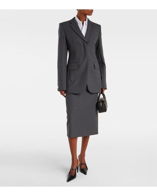 Sportmax Gray Finire Virgin Wool Pencil Skirt
