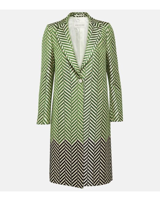 Dries Van Noten Green Embroidered Silk Coat