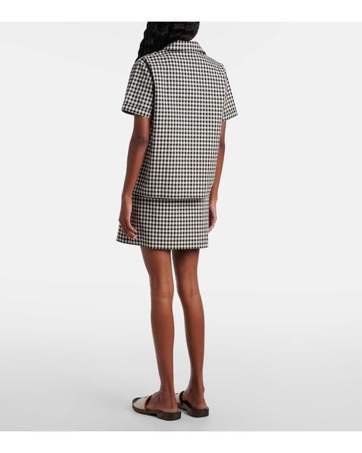 Camisa De Algodon A Cuadros Con Logo Miu Miu de color Black