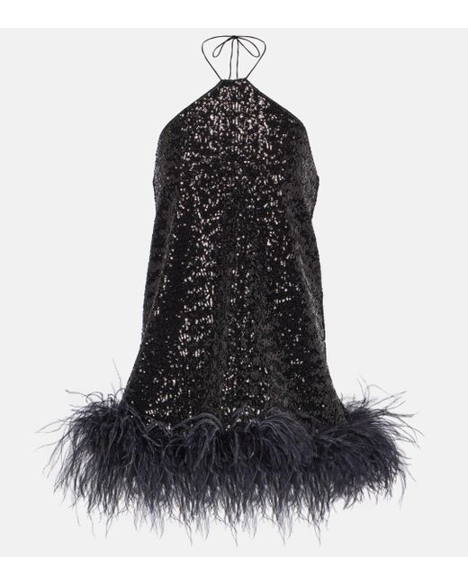 Robe Paillettes a plumes Oseree en coloris Black