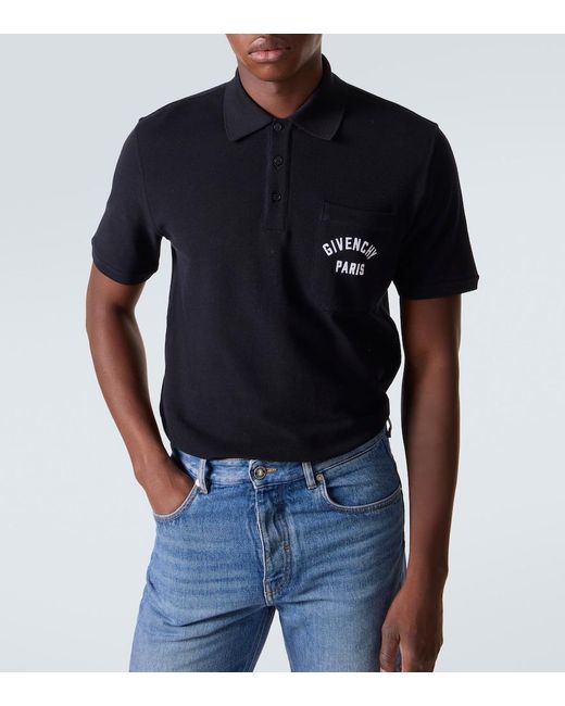 Givenchy Black Paris Cotton Pique Polo Shirt for men