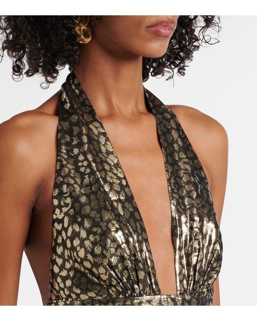 Alexandra Miro Natural Ivy Leopard-Print Open-Back Maxi Dress