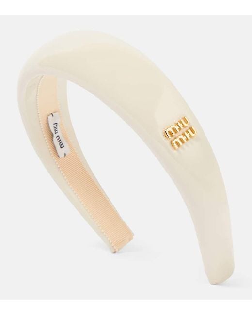 Miu Miu White Bridal Haarreif Aus Lackleder
