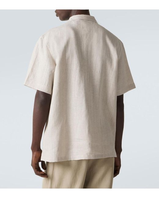 Fedeli Natural Striped Linen Bowling Shirt for men