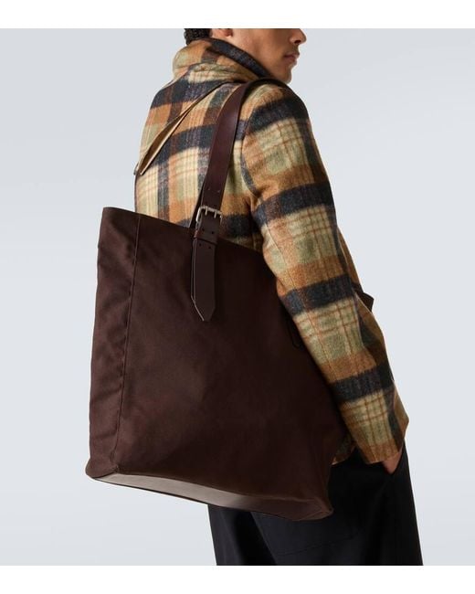 Dries Van Noten Tote Bag Aus Baumwoll-Canvas Mit Leder in Brown für Herren