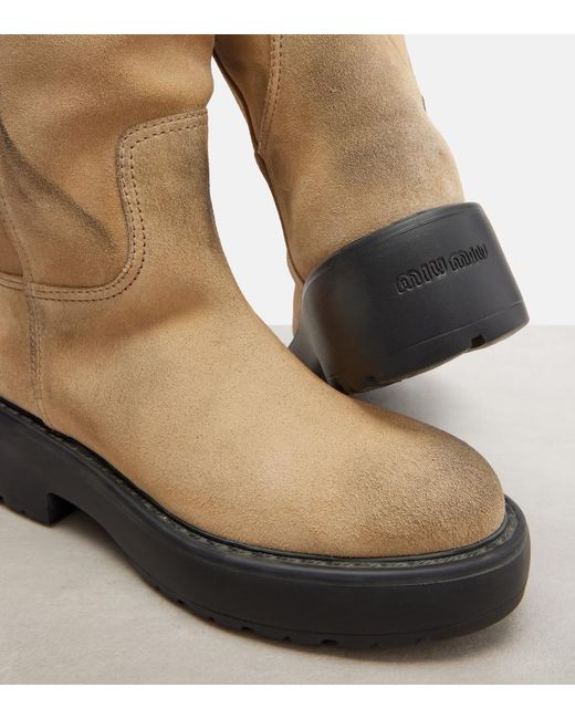 Miu Miu Natural Shearling-Lined Suede Knee-High Boots