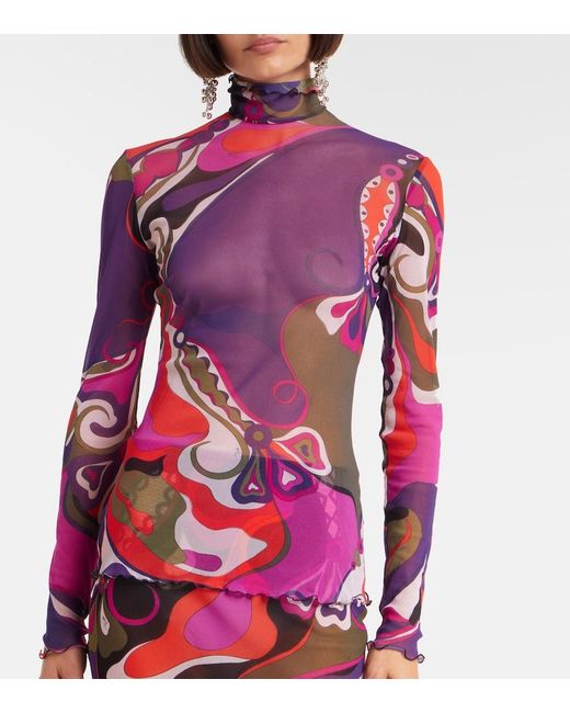 Emilio Pucci Purple Orchidee Tulle Top