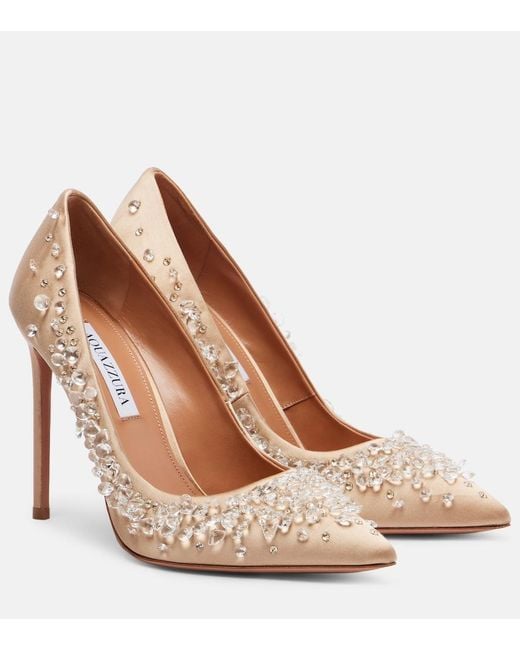 Aquazzura Brown Constellation Embellished Satin Pumps