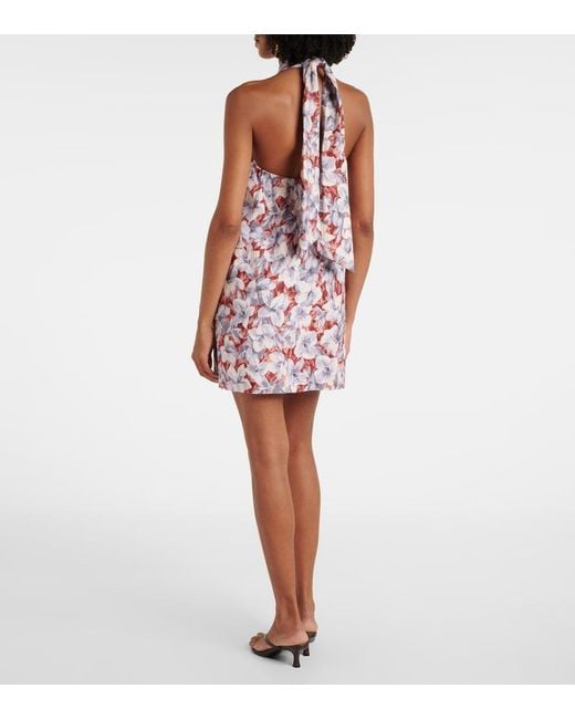 Posse Red Luna Floral Halterneck Linen Minidress