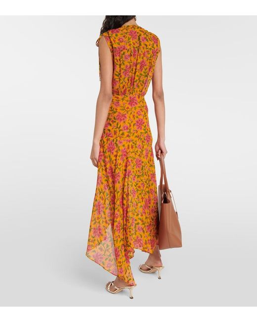 Veronica Beard Orange Dovima Silk Midi Dress