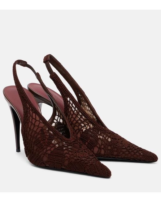 Magda Butrym Brown Crochet-Trimmed Leather Slingback Pumps