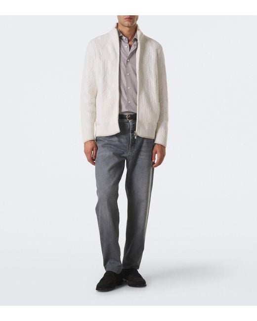 Fedeli White Cable-Knit Cashmere Cardigan for men