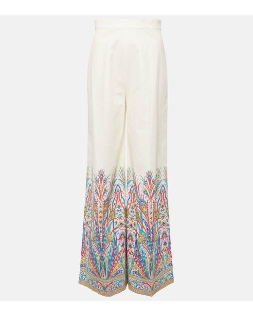 Pantalon ample imprime en coton melange Etro en coloris White