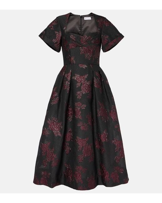 Rebecca Vallance Black Florentina Floral Midi Dress