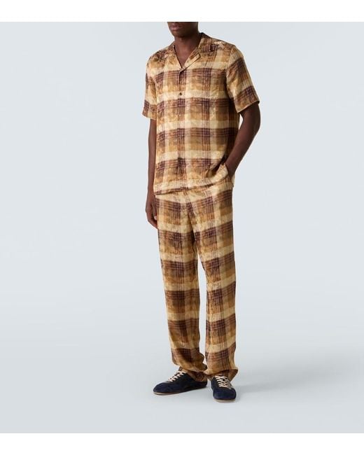 Dries Van Noten Brown Checked Jacquard Bowling Shirt for men