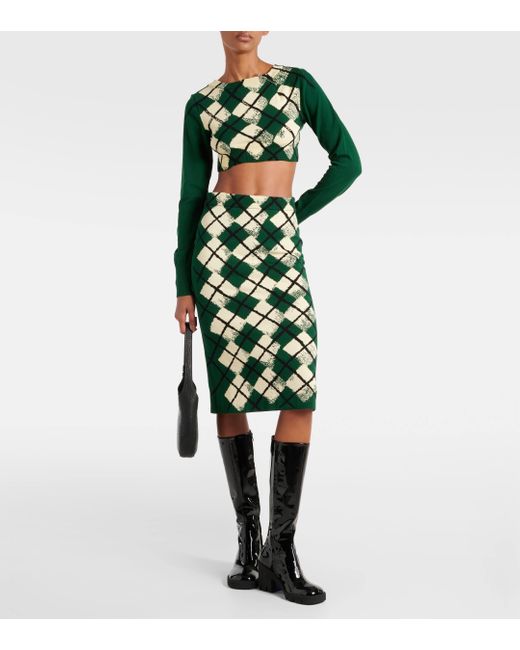 Burberry Green Argyle Cropped Cotton Sweater