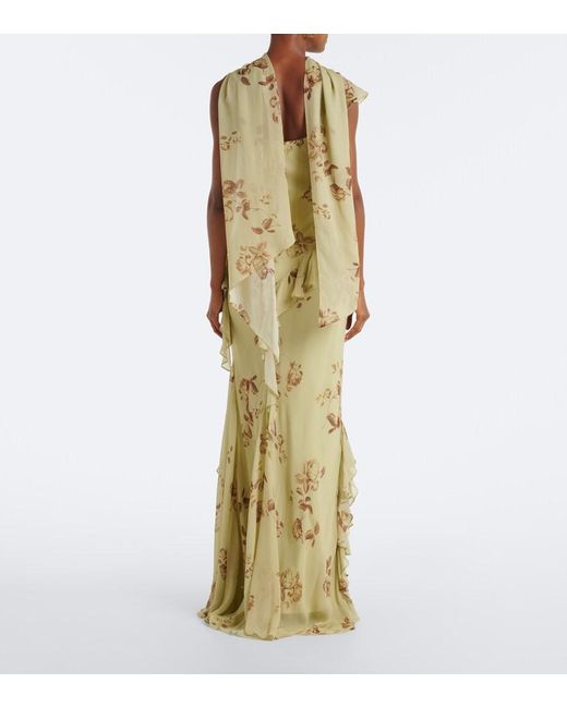 De La Vali Metallic Mayara Floral Georgette Maxi Dress