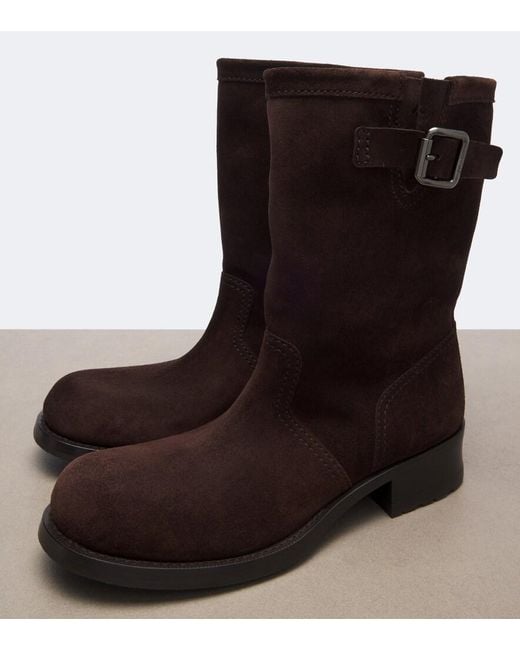 Prada Brown Shard Suede Biker Boots