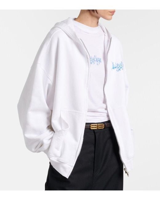 Balenciaga White Logo Cotton Jersey Zip-Up Hoodie