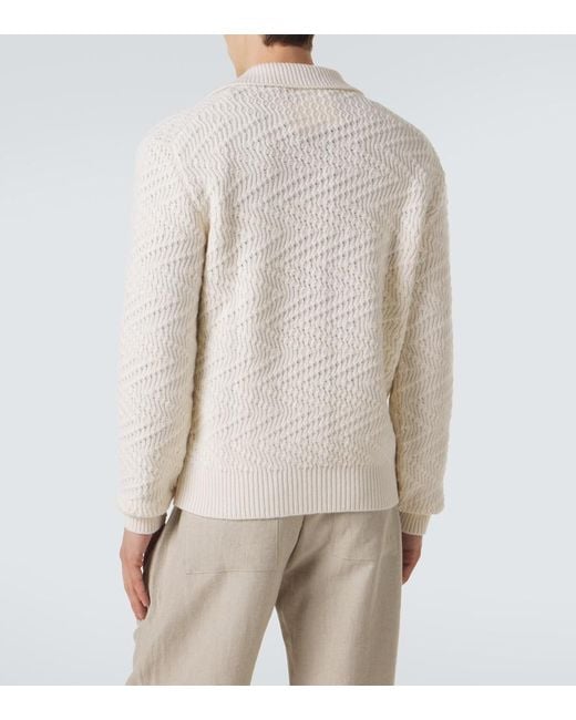 Missoni White Zigzag Wool-Blend Polo Sweater for men