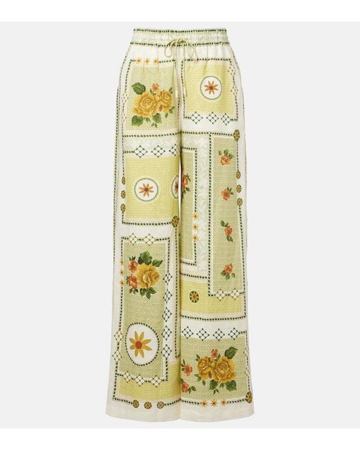 ALÉMAIS Metallic Dixie Printed Linen Wide-Leg Pants