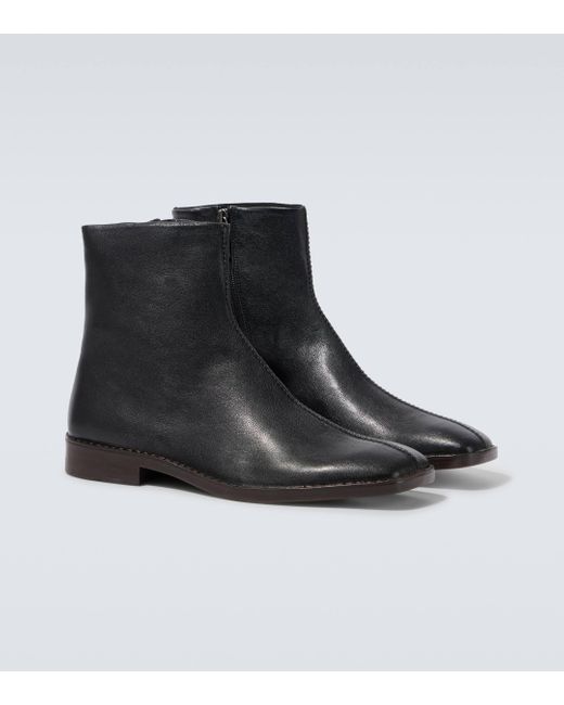 Lemaire Black Piped Leather Ankle Boots for men