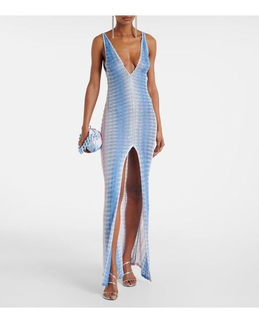 Missoni Blue Zigzag Ombre Lame Maxi Dress