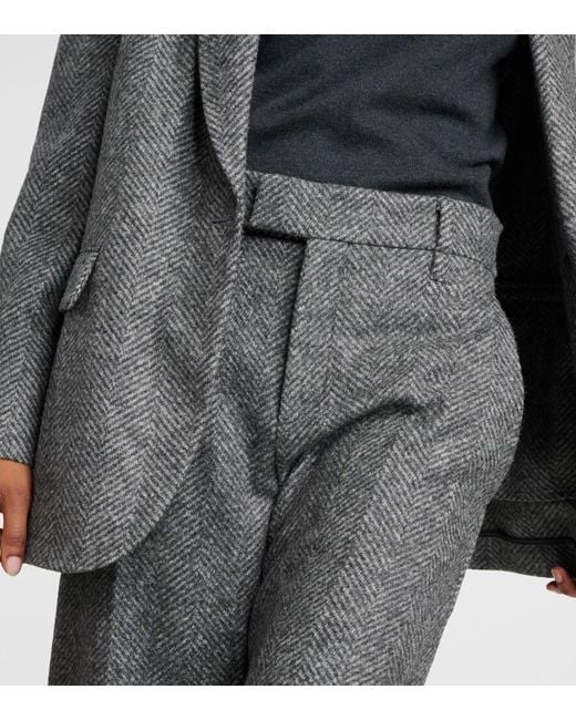 Brunello Cucinelli Gray Herringbone Wool-Blend Flared Pants