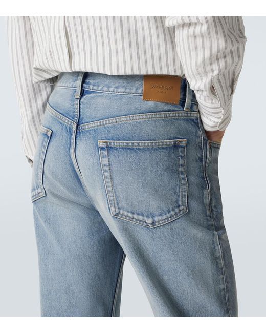 Saint Laurent Blue Distressed Straight Jeans for men