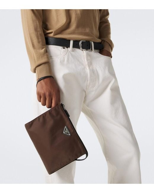 Prada Brown Re-Nylon Leather-Trimmed Pouch for men