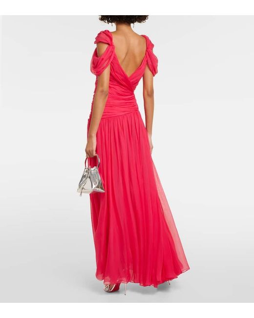 Oscar de la Renta Pink Draped Silk Chiffon Gown