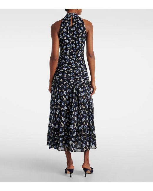Veronica Beard Blue Brock Halterneck Silk Midi Dress