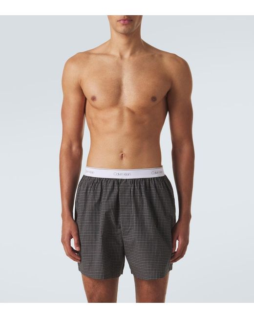 Calvin Klein Gray Owen Checked Cotton Boxer Briefs for men