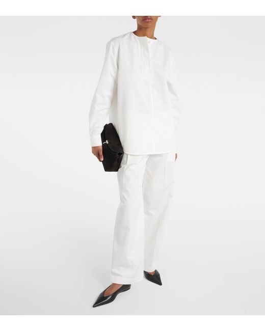 Totême  White High-rise Cotton Twill Wide-leg Pants