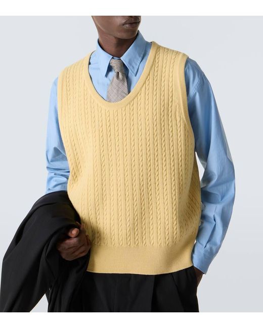 Auralee Yellow Cable-Knit Wool Vest for men