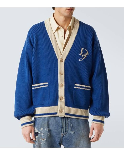 Dolce & Gabbana Bestickter Cardigan Aus Schurwolle in Blue für Herren