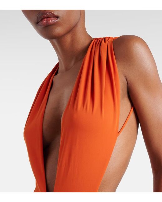 Saint Laurent Orange Rückenfreier neckholder-badeanzug mit v-auchnitt