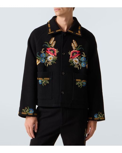 Bode Black Beaded Aquitaine Embellished Wool Jacket for men