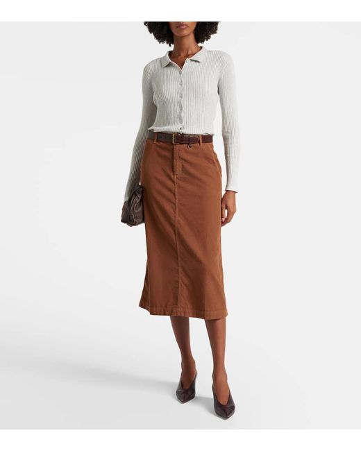 Velvet Brown Fia Cotton Midi Skirt
