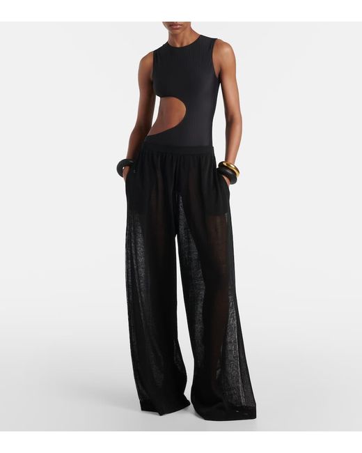 Alaïa Black Weite Hose Aus Leinen Und Seide