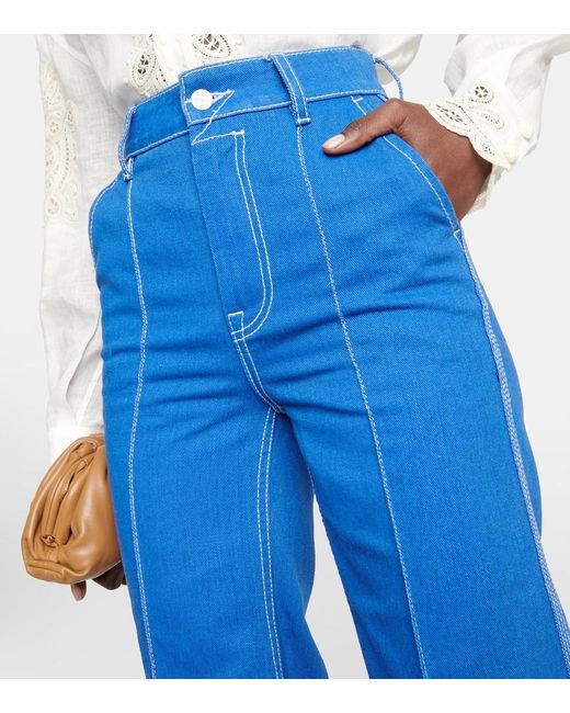 Zimmermann Blue Embroidered High-rise Flared Jeans