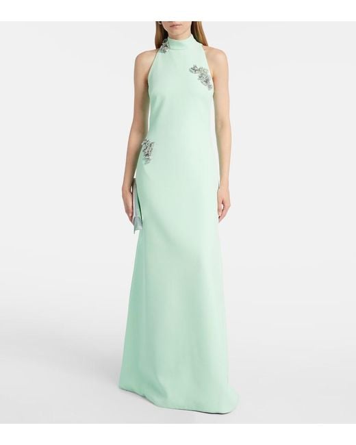 Safiyaa Green Priscilla Embellished Crepe Gown