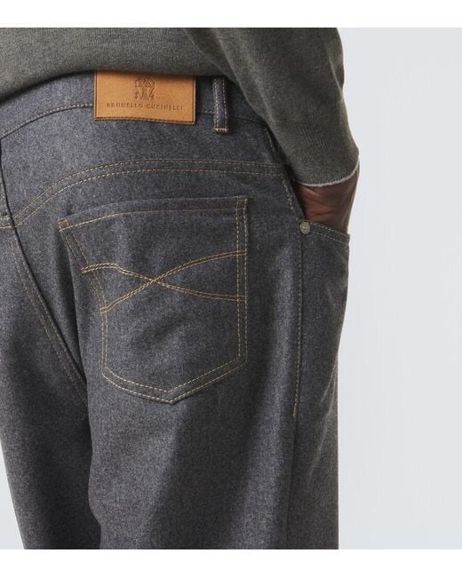 Brunello Cucinelli Gray Virgin Wool Flannel Straight Pants for men