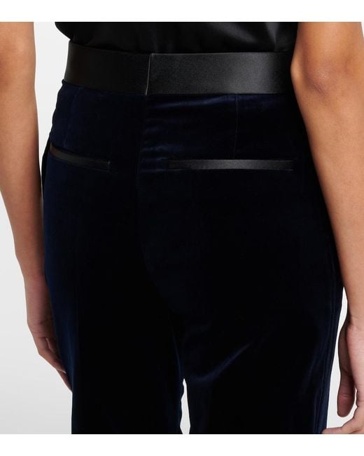 Victoria Beckham Blue Satin-Trimmed Velvet Wide-Leg Pants