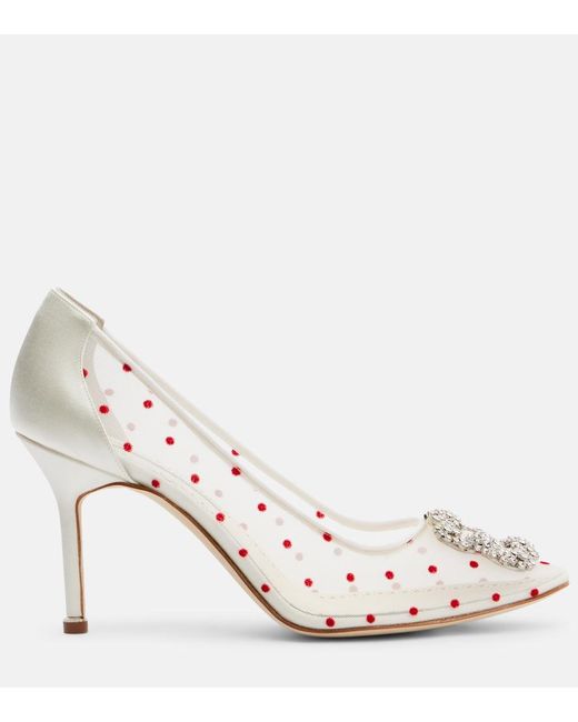 Manolo Blahnik Metallic Hangisi 90 Polka-Dot Embellished Pumps