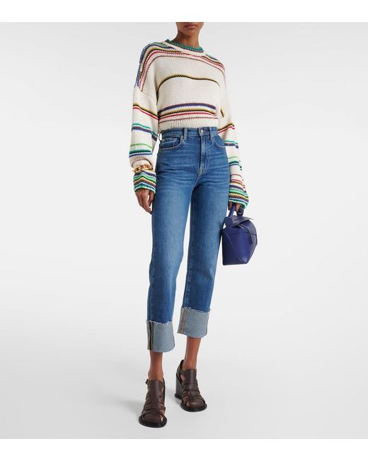 7 For All Mankind Blue High-Rise Cropped Jeans Logan