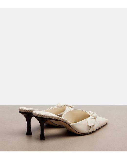 Jimmy Choo White Livi Bow-Detail Leather-Trimmed Canvas Mules